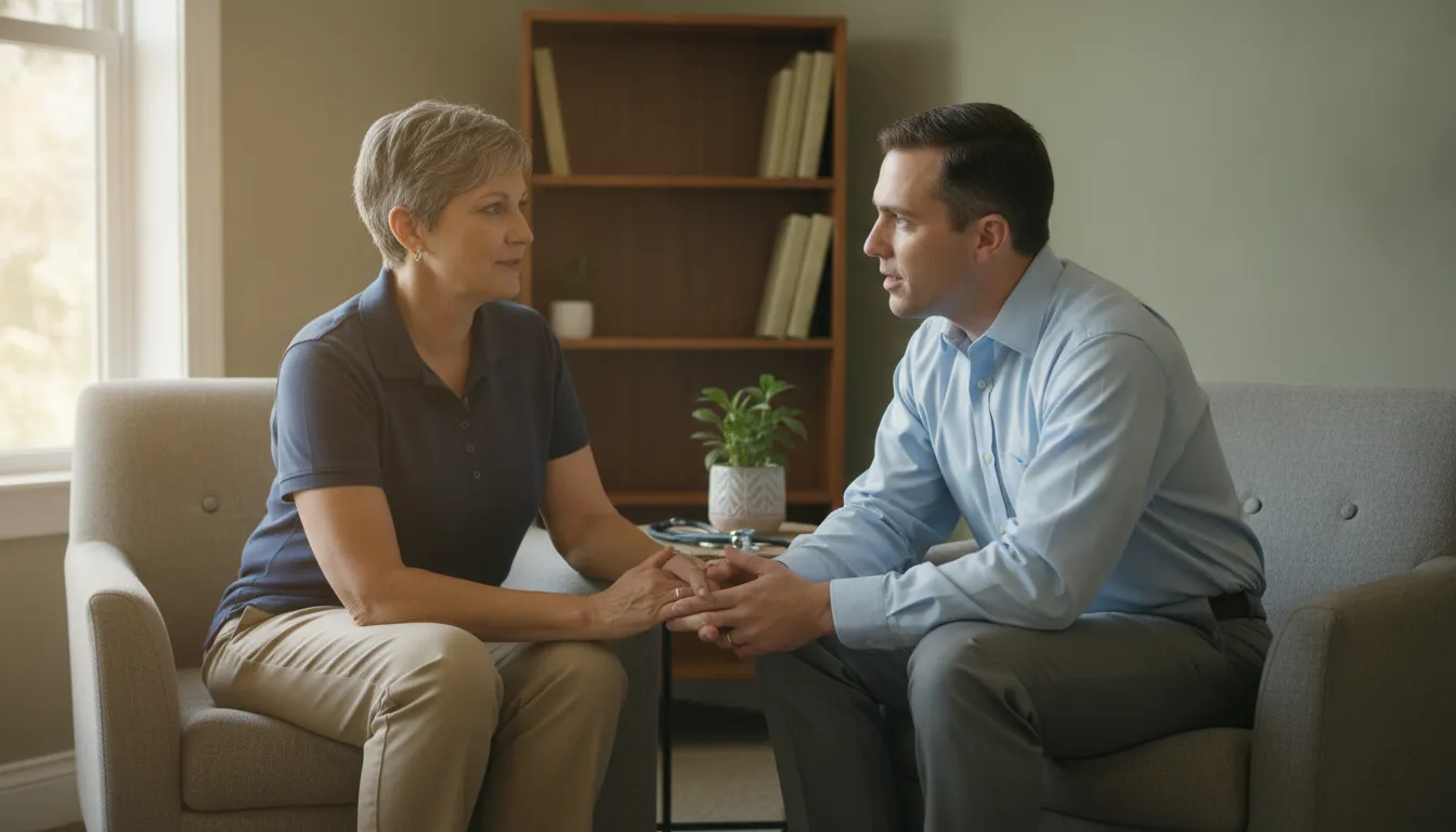 Veteran speaking with a mental health clinician about PTSD evaluation