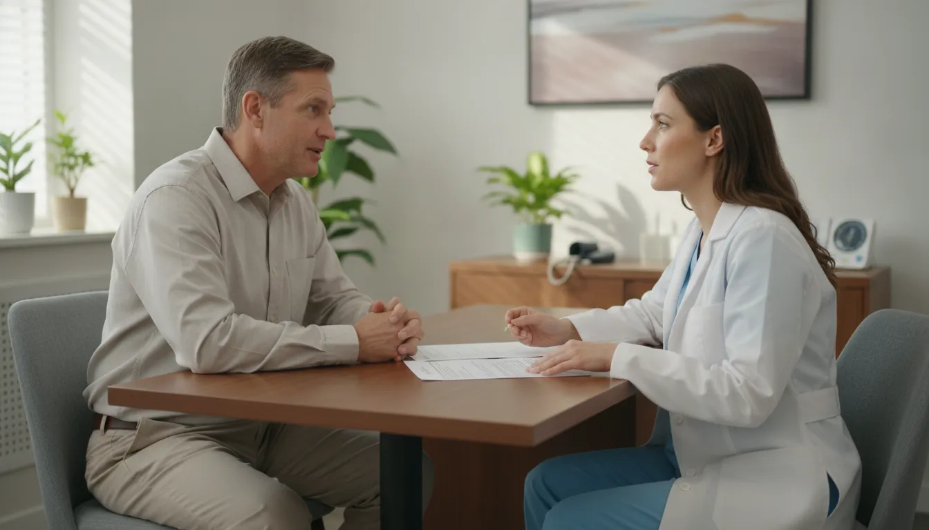 Veteran speaking with a doctor about a nexus letter for a VA claim