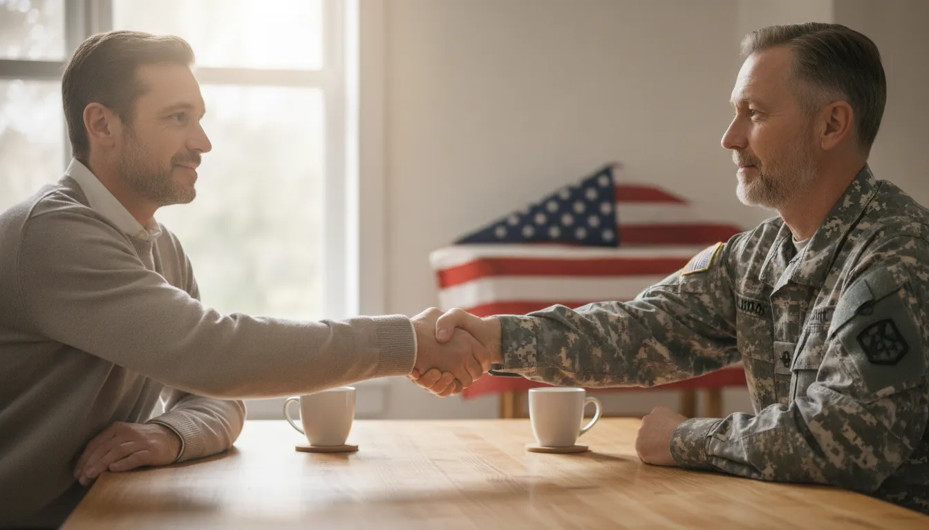 Veteran advisor meeting with a fellow veteran to discuss a VA disability increase