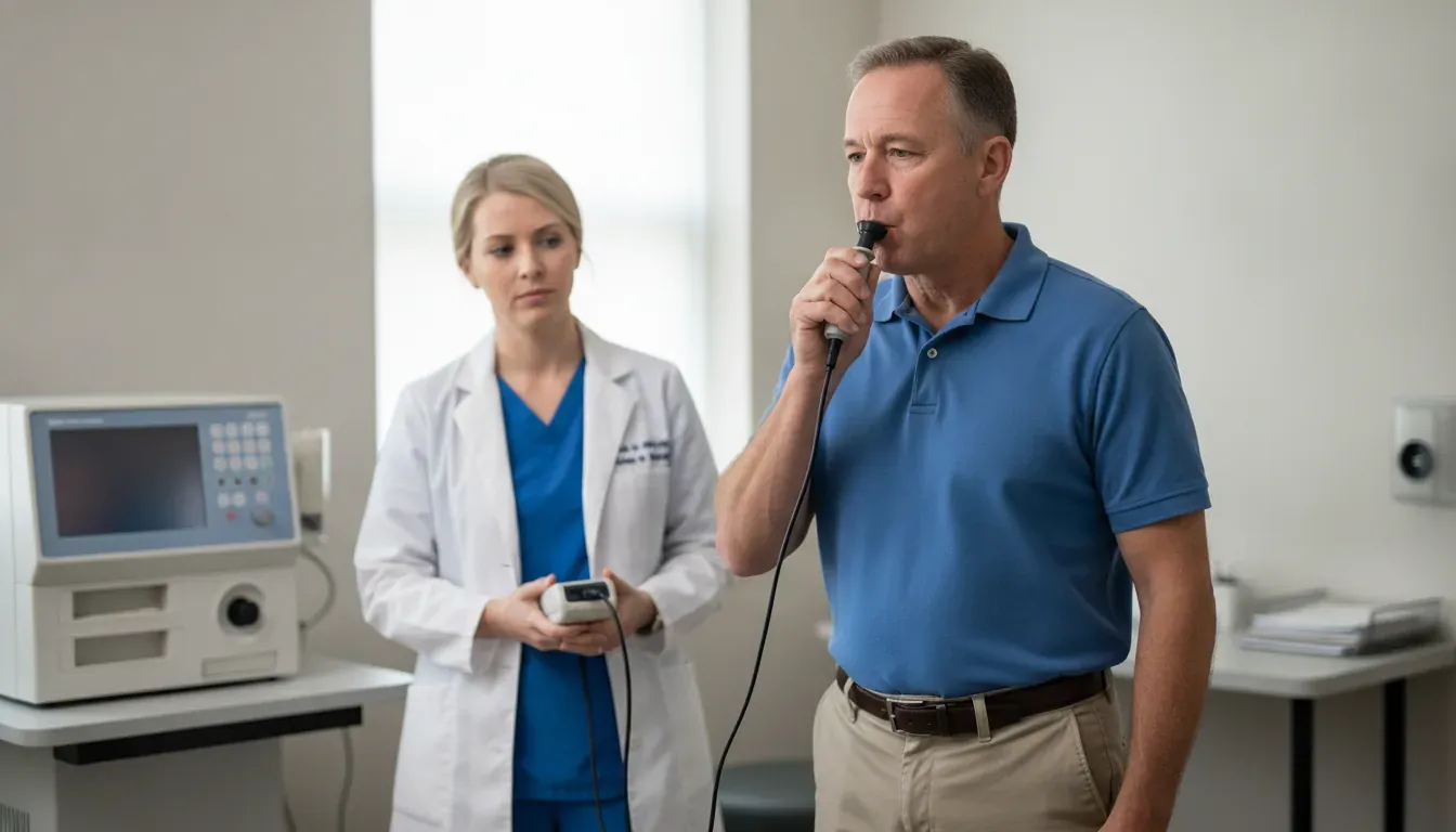 Veteran completing a pulmonary function test for a COPD VA rating claim