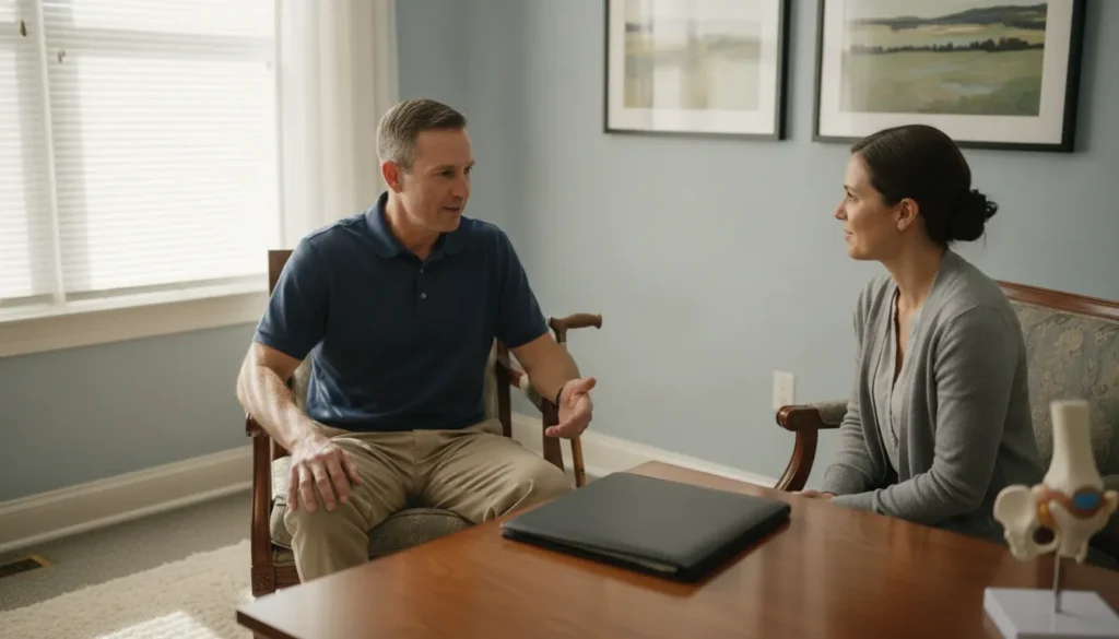Veteran discussing nerve pain and VA disability evidence with a peer coach