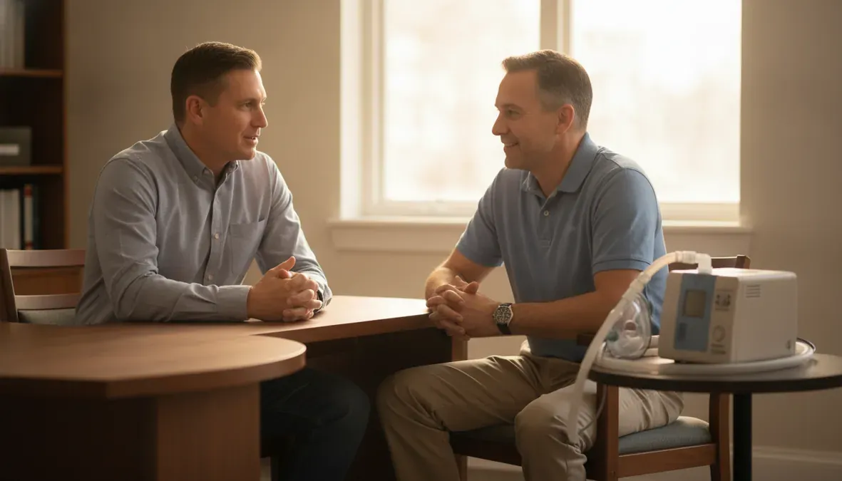 Veteran discussing sleep apnea VA rating evidence with a veteran coach