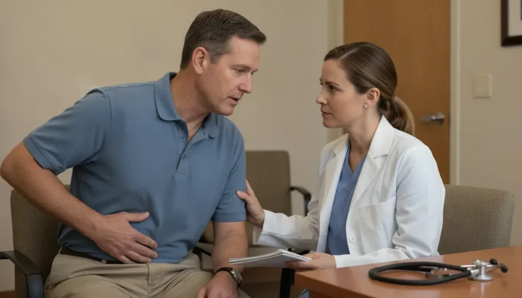 Veteran discussing urinary frequency VA rating symptoms with a clinician