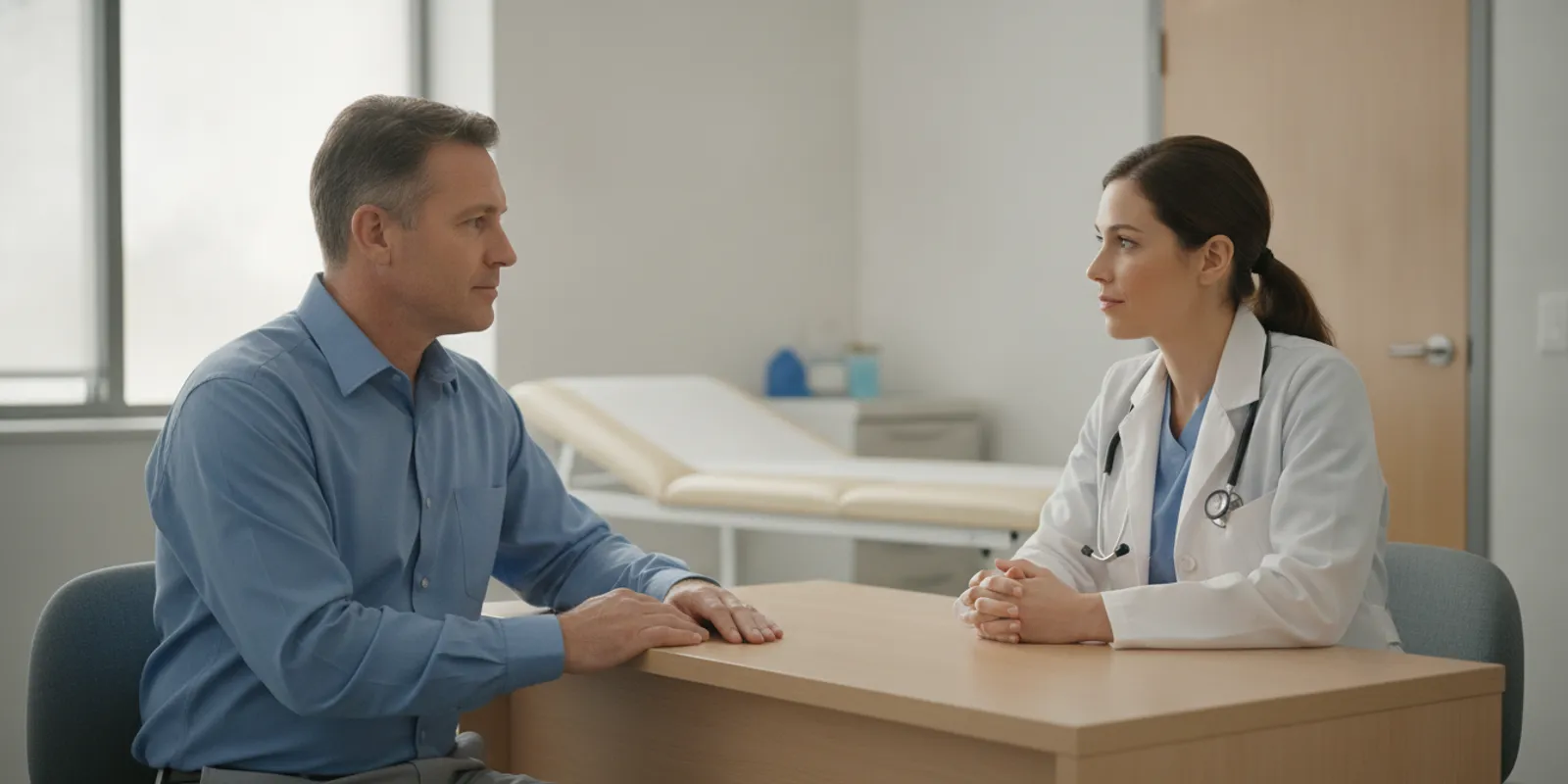 Veteran speaking privately with a doctor about a health concern